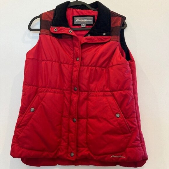 Eddie Bauer Buffalo Plaid Check Puffer Vest Women's Tall Large Outdoors Hiking - Picture 1 of 15